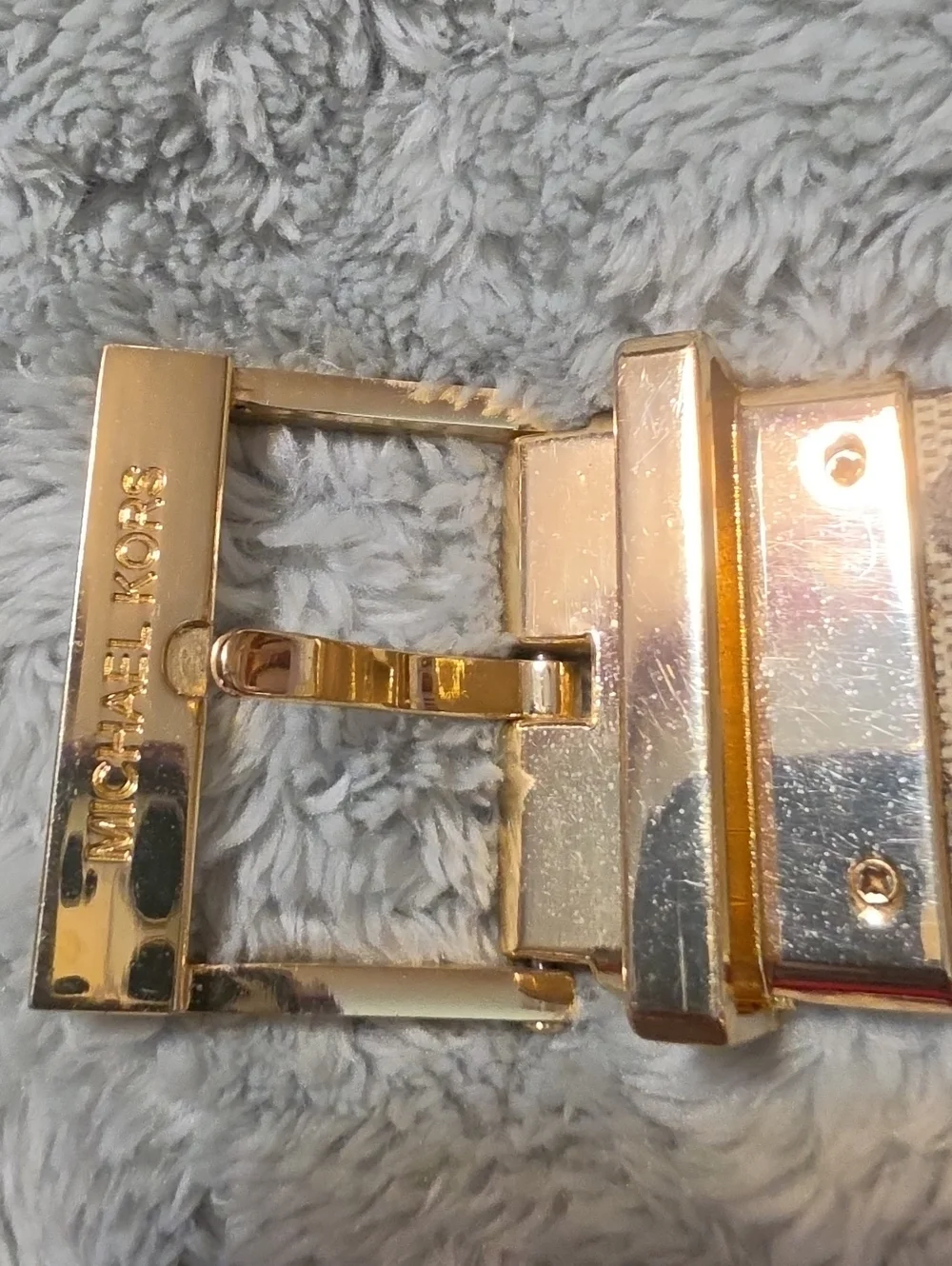 MICHAEL KORS BELT, Brown & Tan, Goldtone Buckle. Loosely Measures 34/35